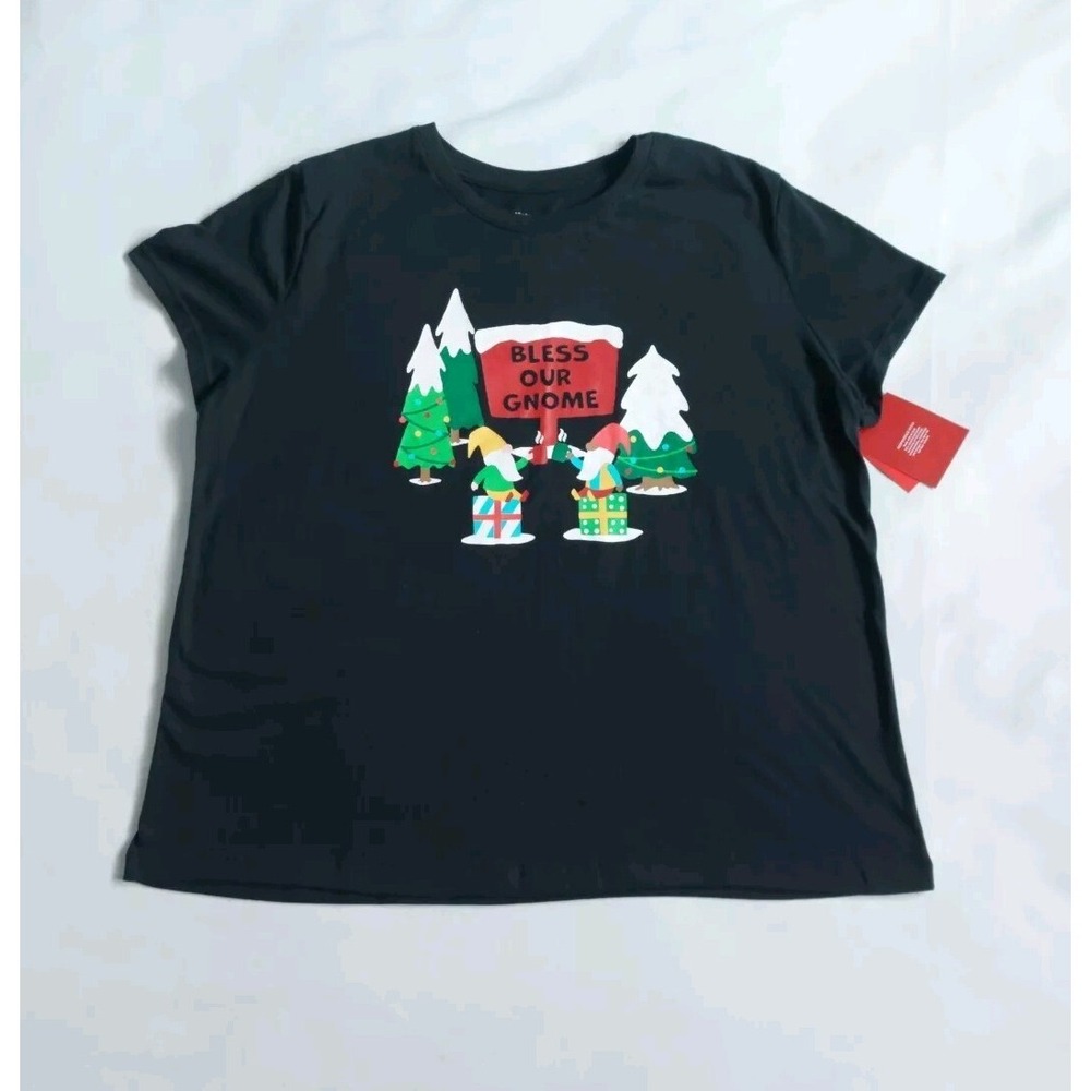 Wondershop Women's  Bless‎ our Gnome Short Sleeve Soft Cotton Black T-Shirt XXL
